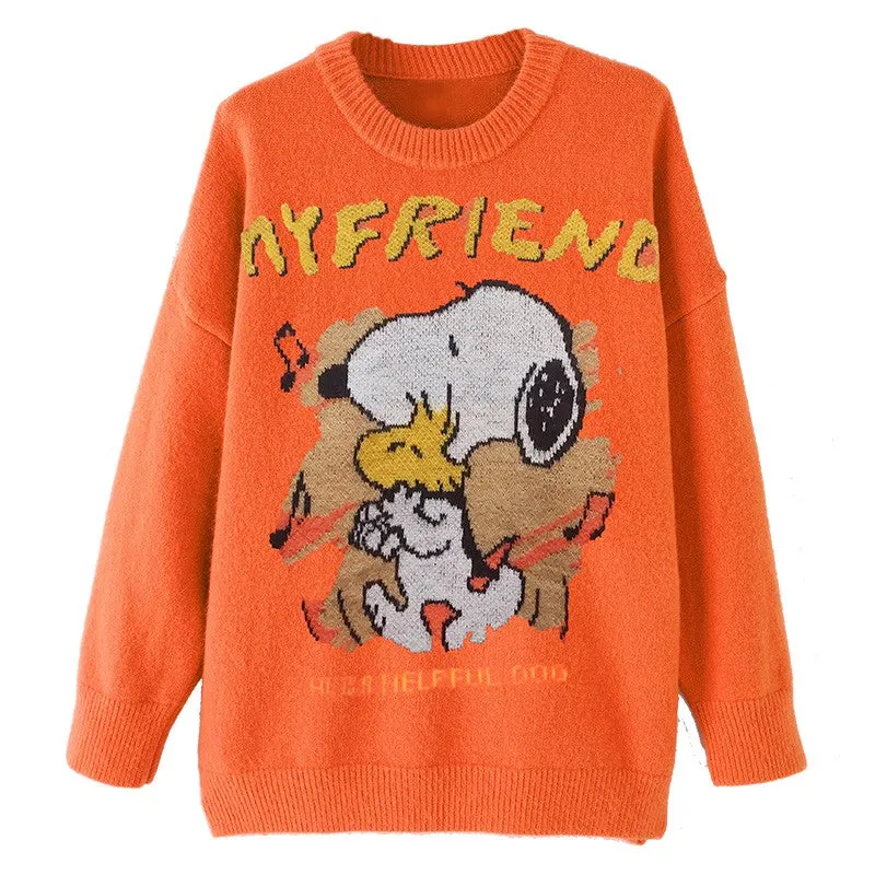 Orange cartoon loose chic stylish graphic knitwear