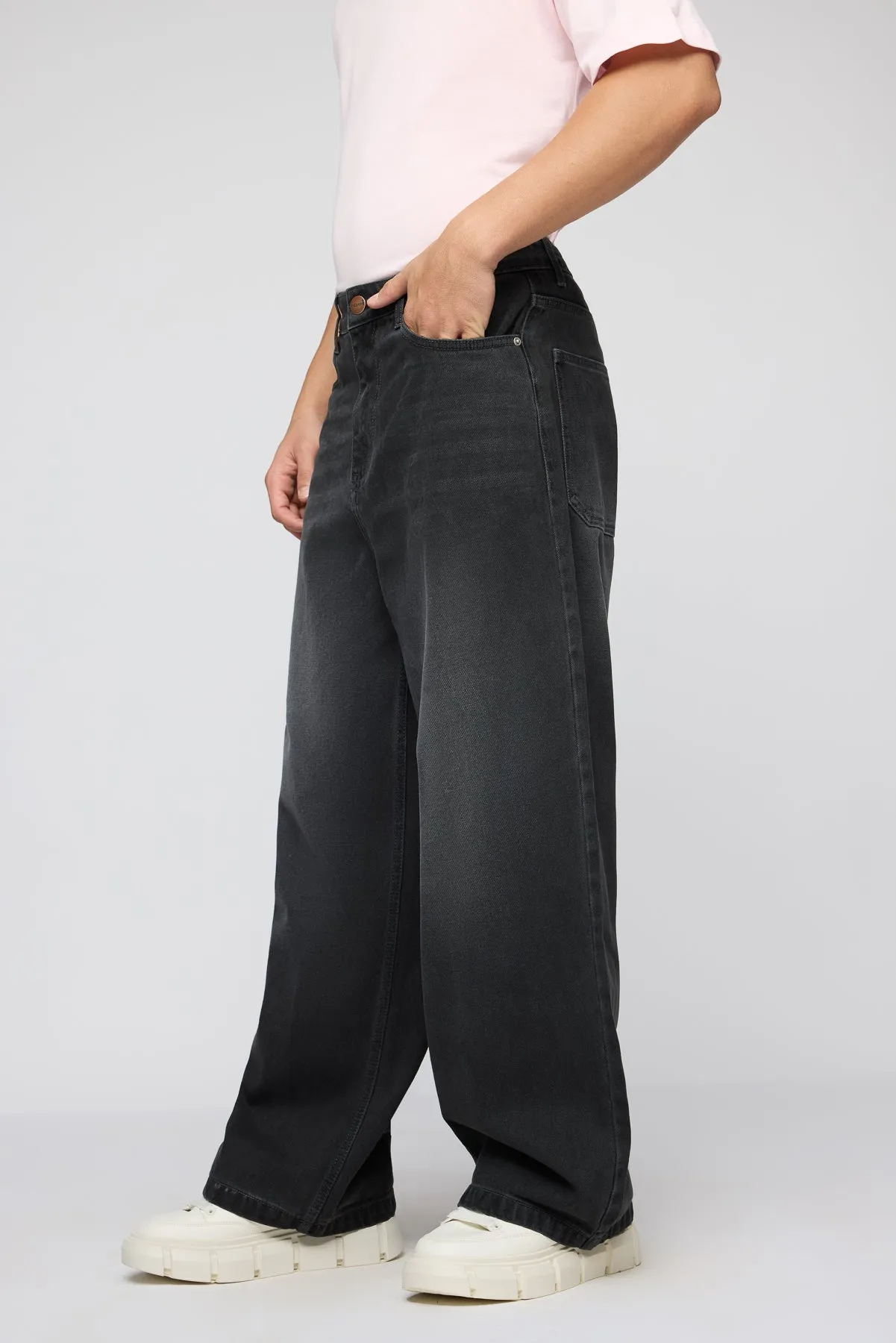 Phantom Black Faded Men's Wide Leg Jeans