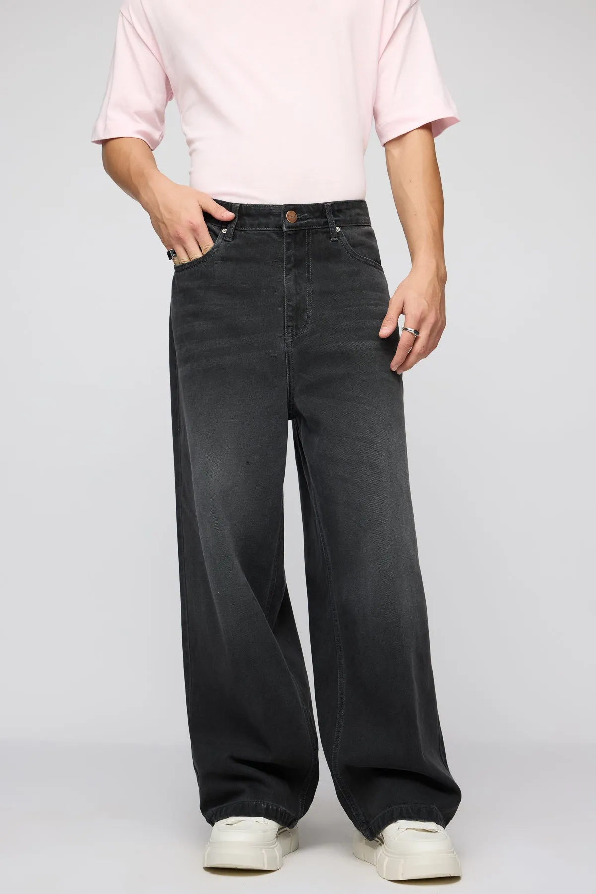 Phantom Black Faded Men's Wide Leg Jeans