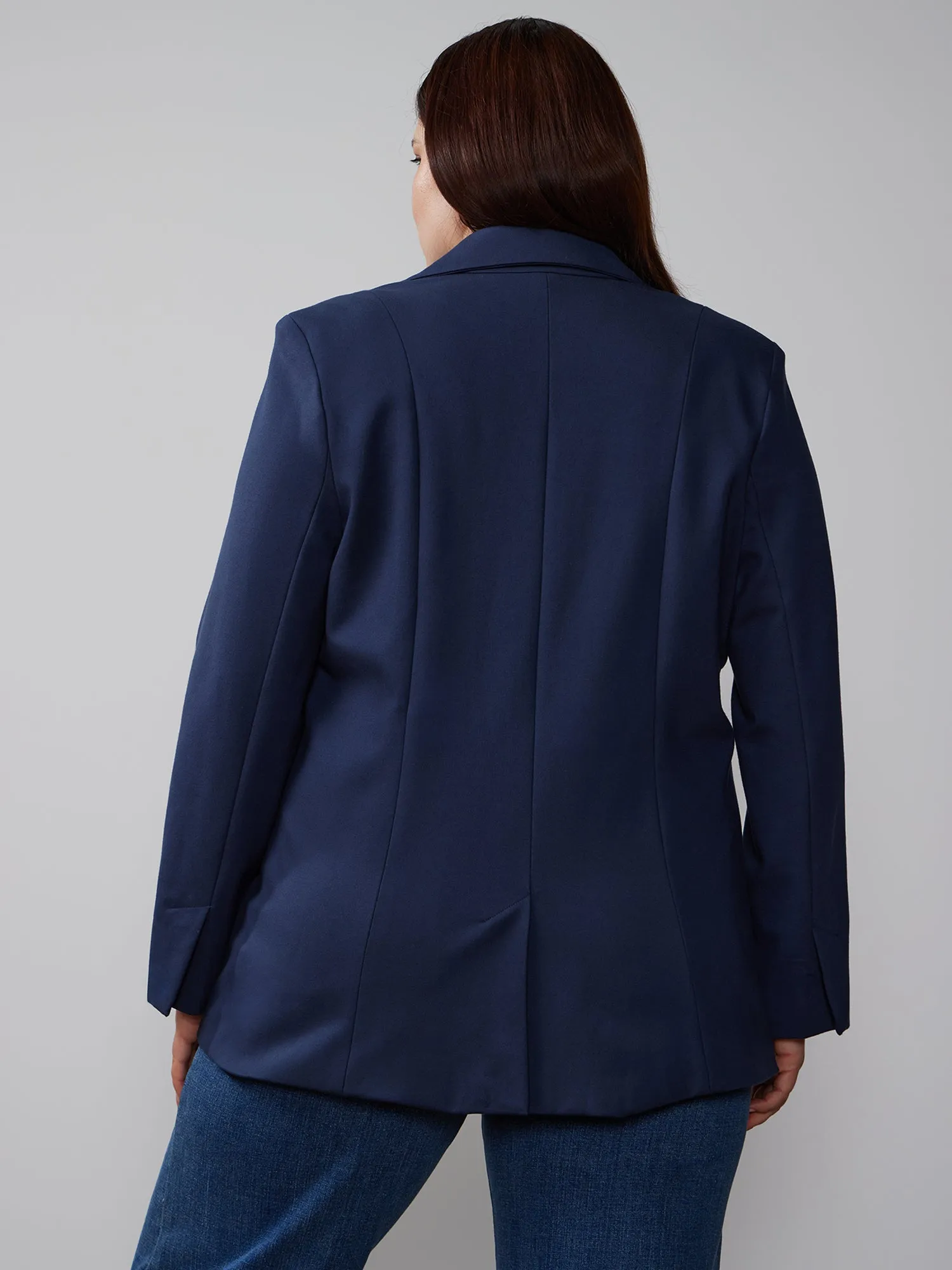 Plus Long Sleeve Peak Lapel Open Blazer