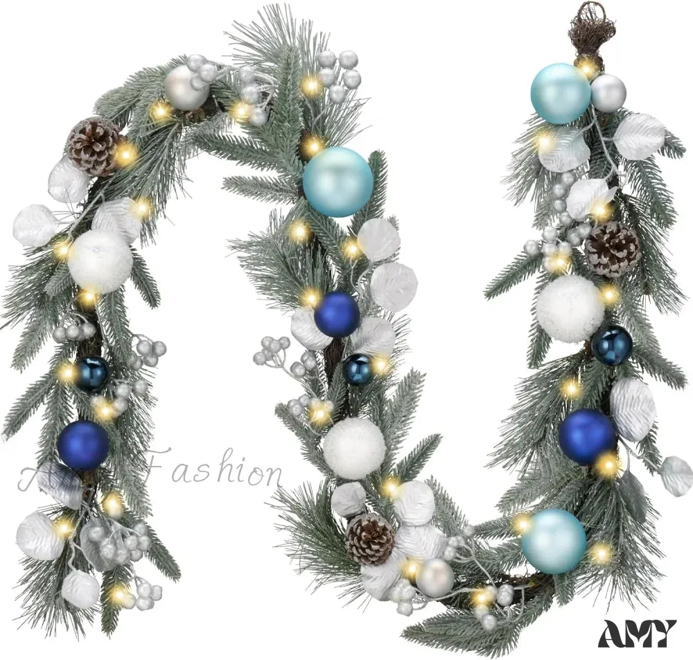 Pre-Lit Christmas Garland with White Gold Ball Accents