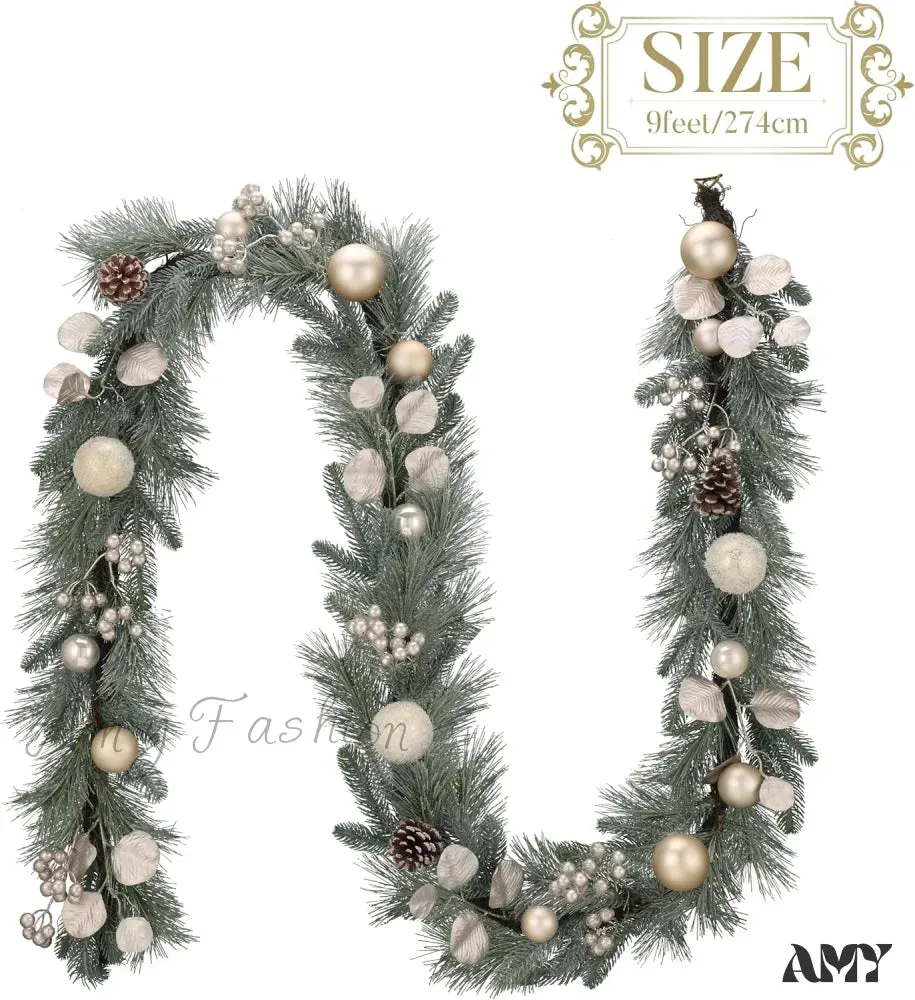 Pre-Lit Christmas Garland with White Gold Ball Accents