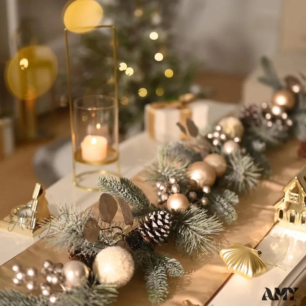 Pre-Lit Christmas Garland with White Gold Ball Accents