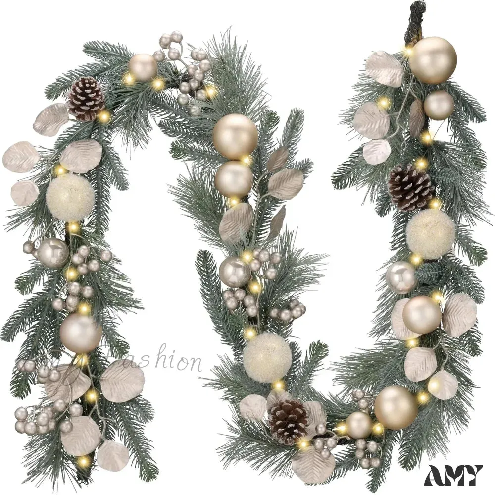 Pre-Lit Christmas Garland with White Gold Ball Accents