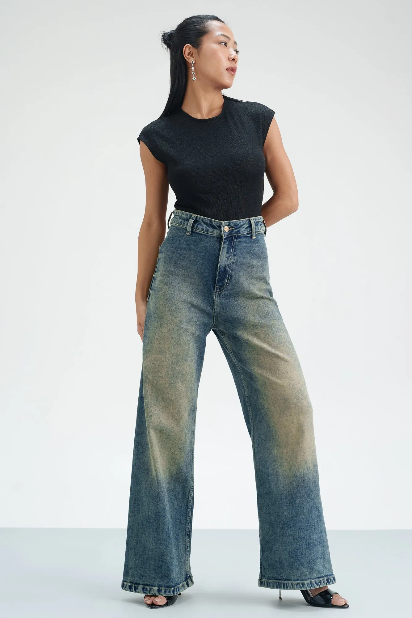 Rustic Rinse Retro Flare Stretch Jeans