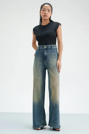 Rustic Rinse Retro Flare Stretch Jeans