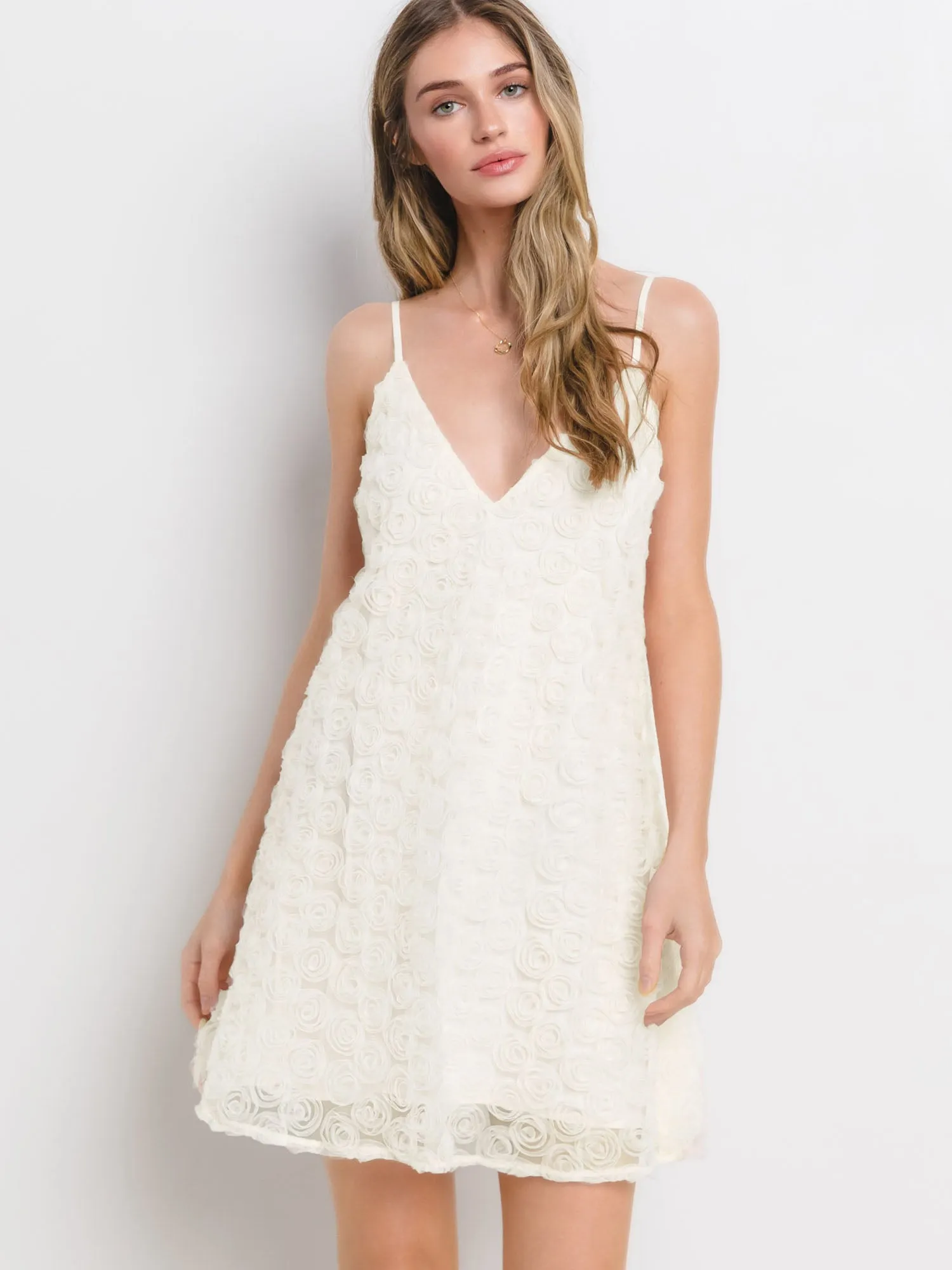 Sleeveless Rosette Tulle Shift Dress