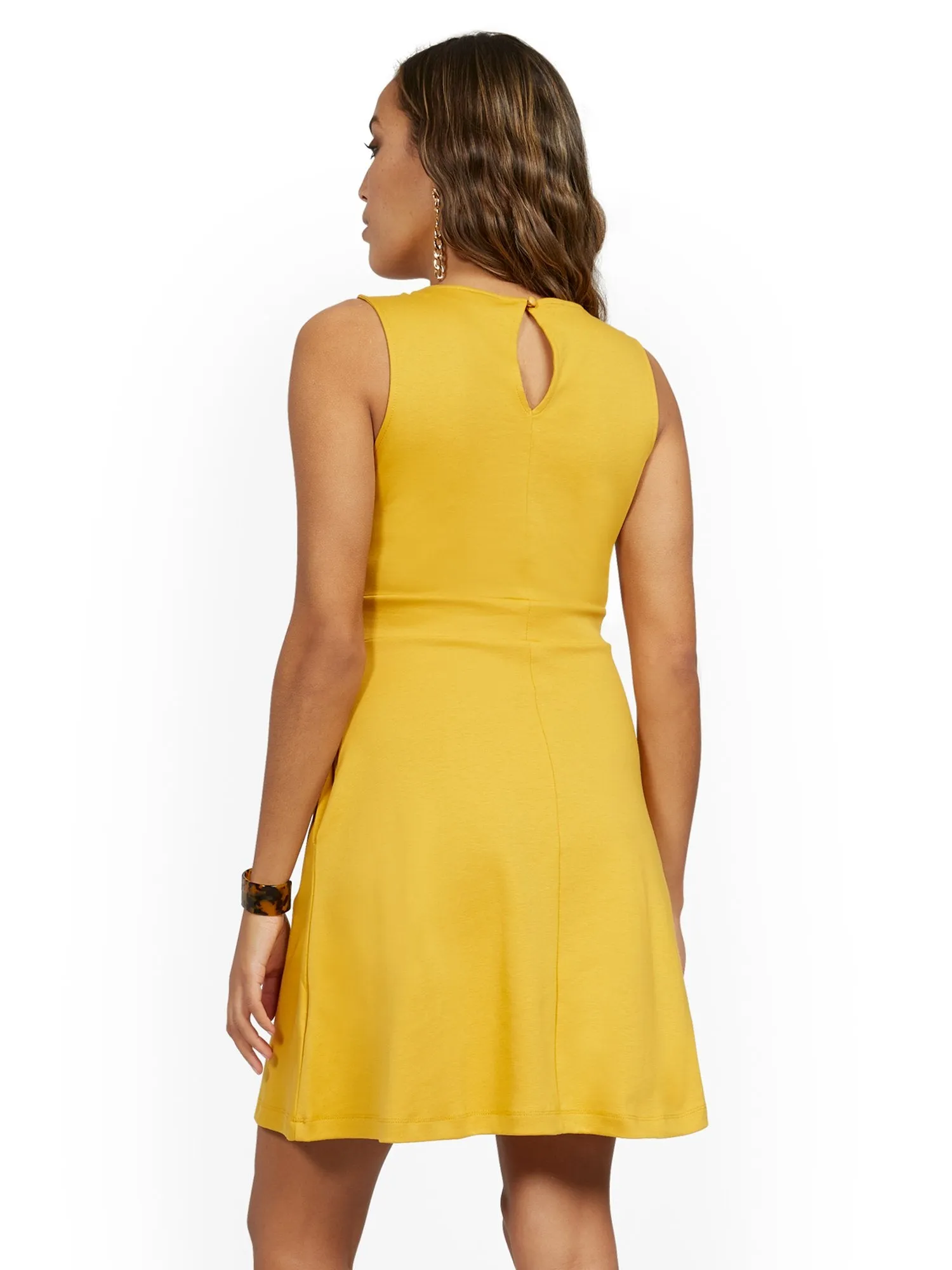 Sleeveless Two-Button Fit and Flare Dress - City Knits