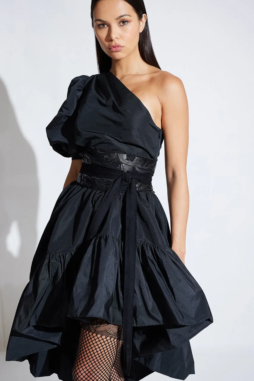 Taffeta One Shoulder Balloon Sleeve Top