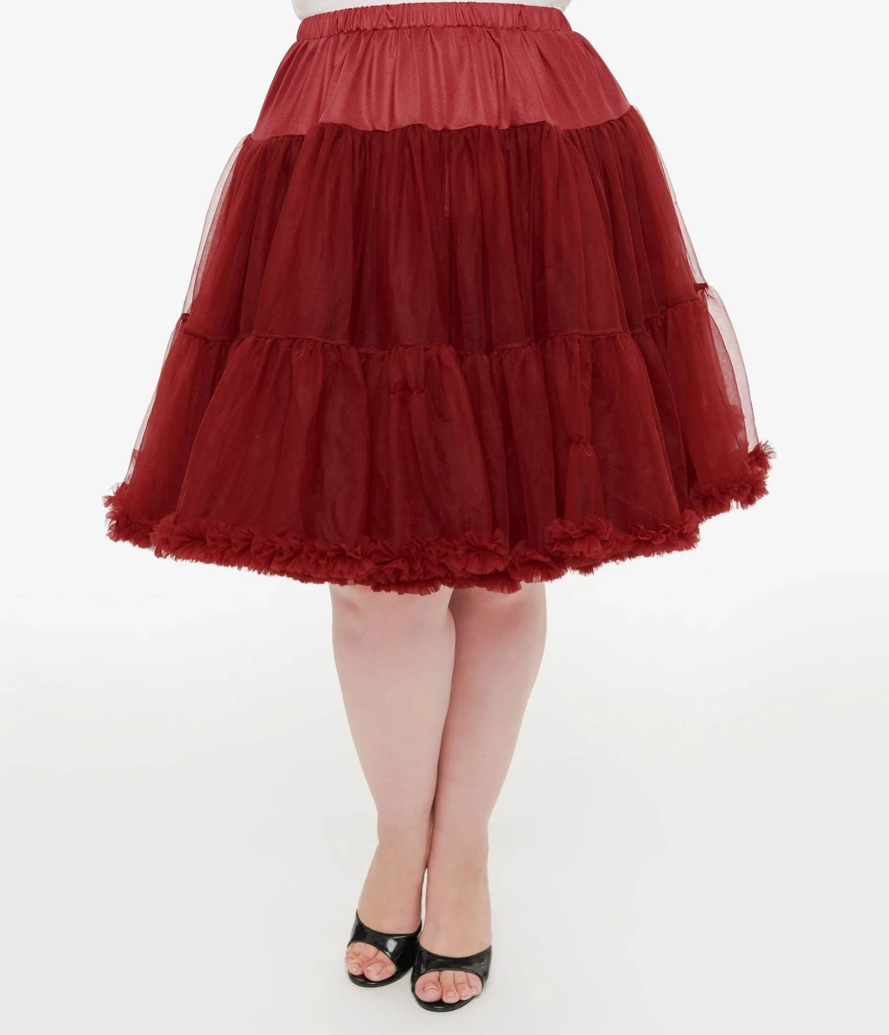 Unique Vintage Plus Size 1950s Burgundy Retro Style Ruffled Petticoat Crinoline