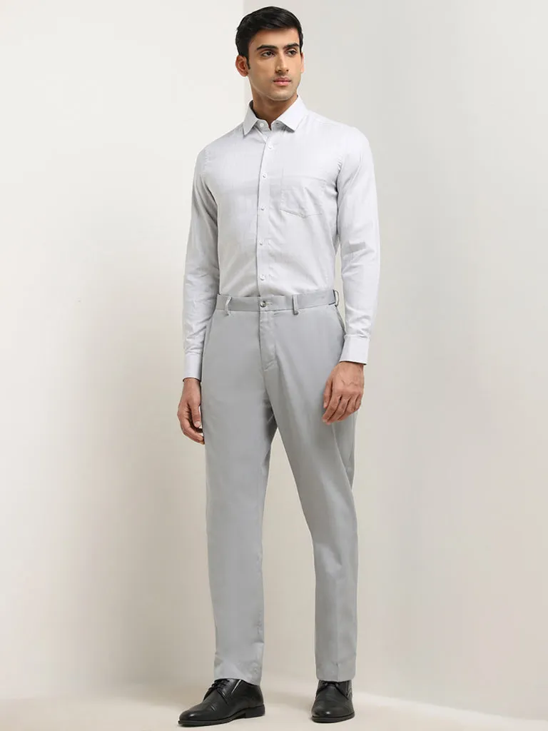 WES Formals Light Grey Checkered Slim-Fit Cotton Shirt