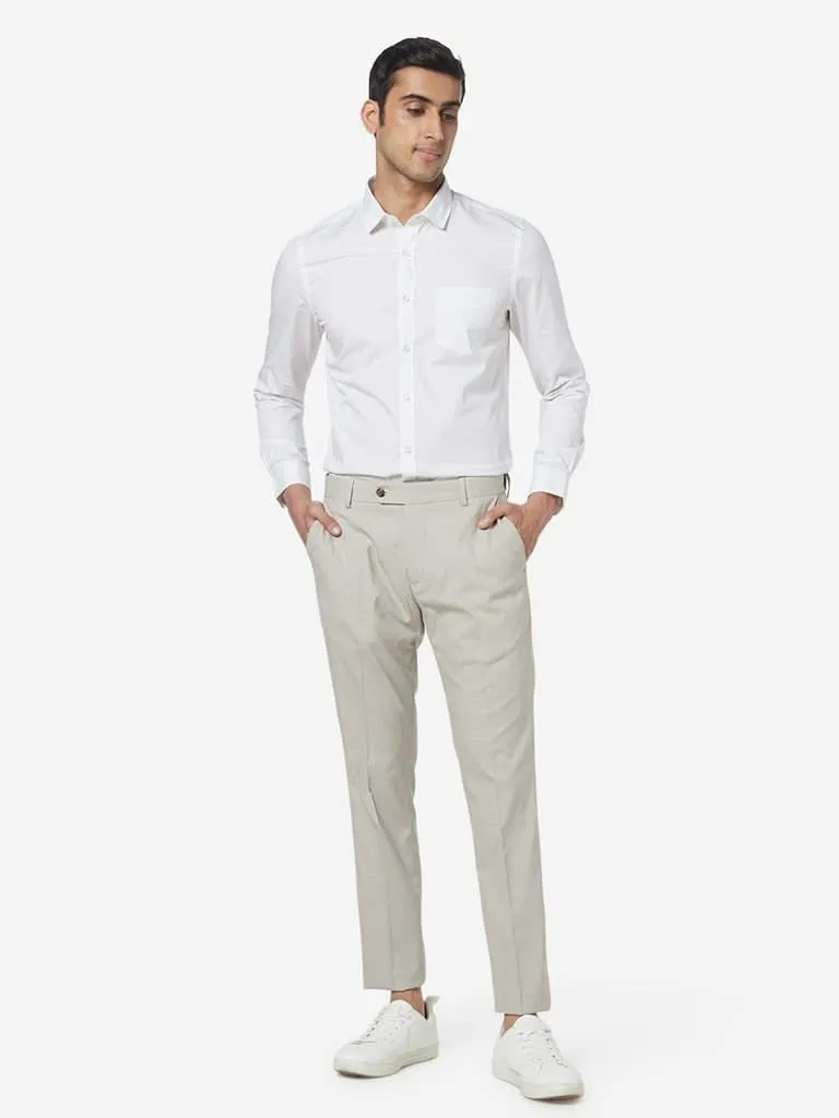 WES Formals White Self-Pattern Shirt