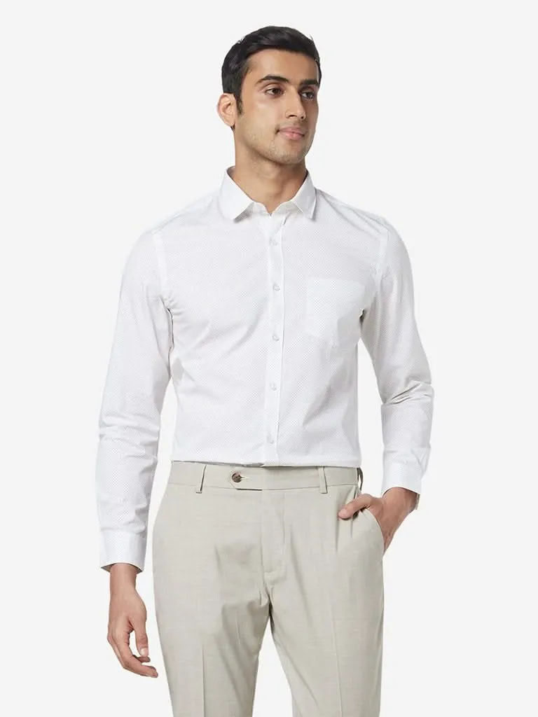 WES Formals White Self-Pattern Shirt