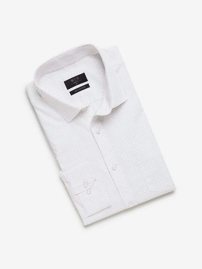 WES Formals White Self-Pattern Shirt