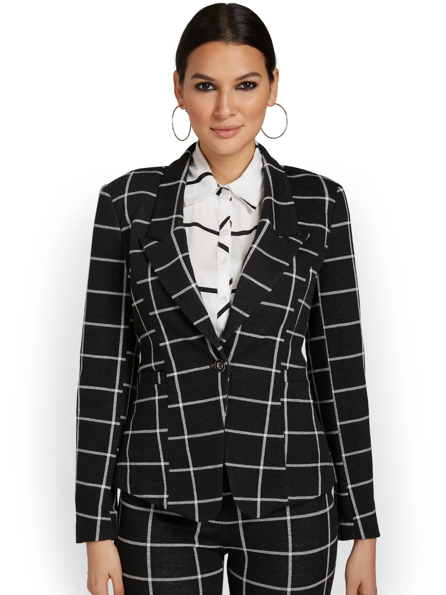 Windowpane-Print Single-Button Jacket - Superflex