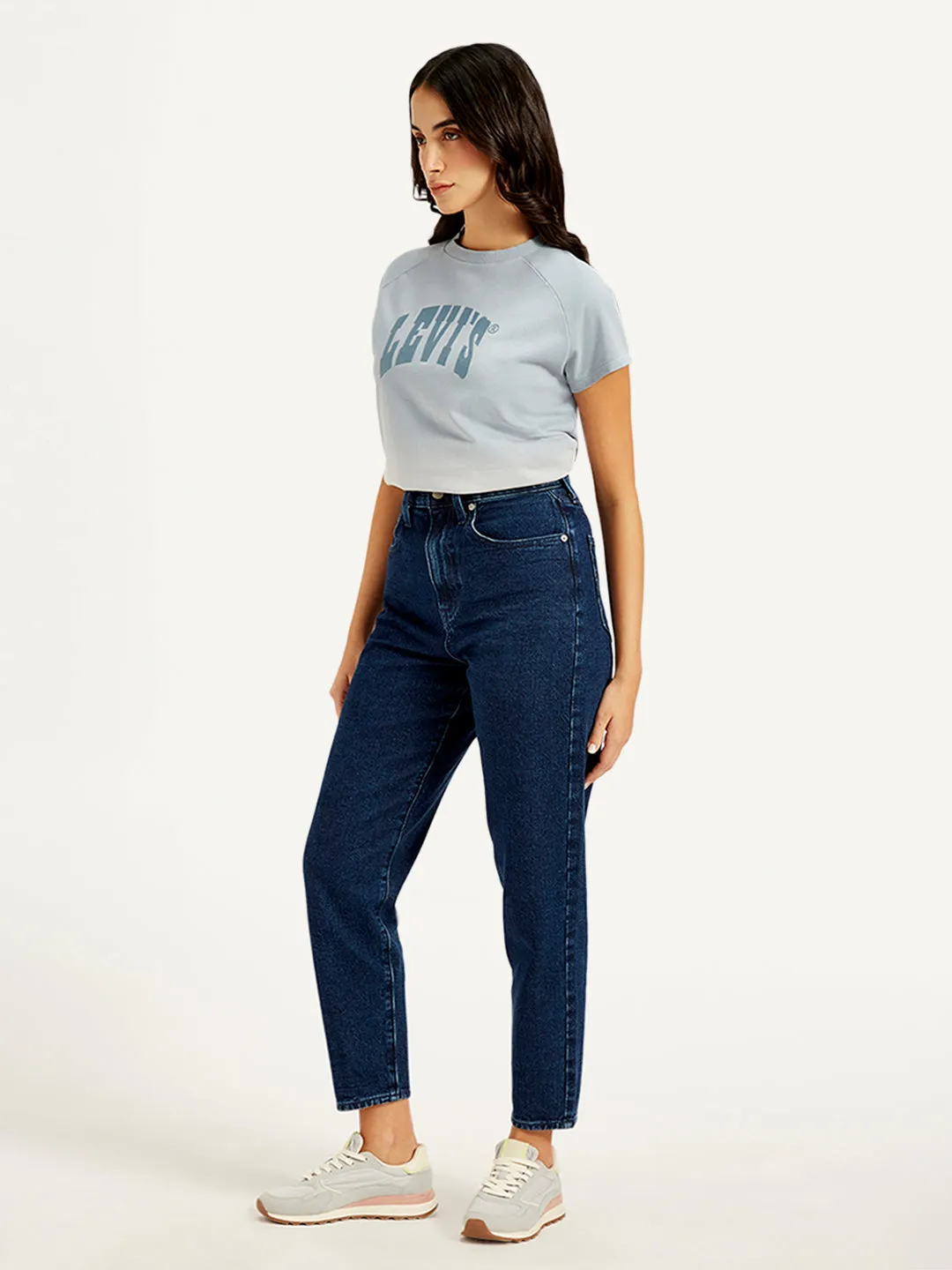 Women's High Rise Loose Tapered Fit Dark-Blue Jeans