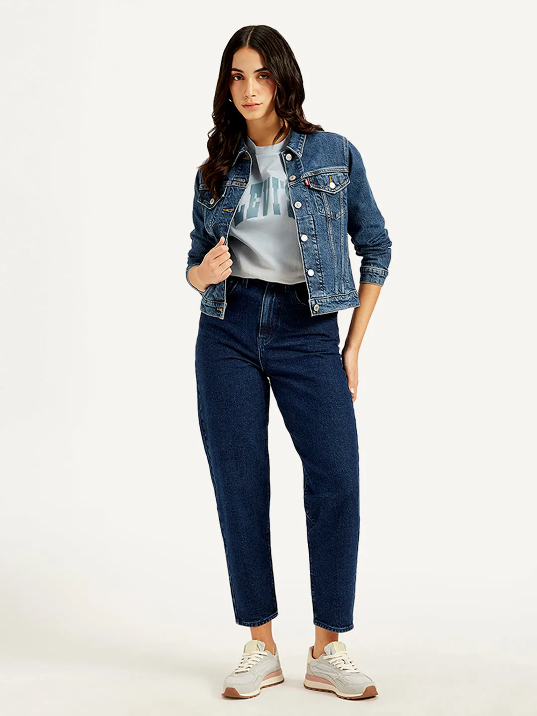 Women's High Rise Loose Tapered Fit Dark-Blue Jeans